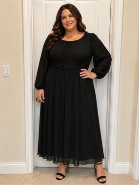 New Ever Pretty Black Chiffon Maxi Dress Long Sleeve Empire Waist Plus  Size 20